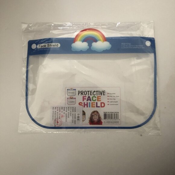 Boys Blue Rainbow Design Protective Kid's Reusable Transparent Full Face Shield - Picture 1 of 4